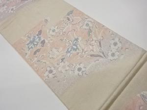 リサイクル　花々模様織出し袋帯